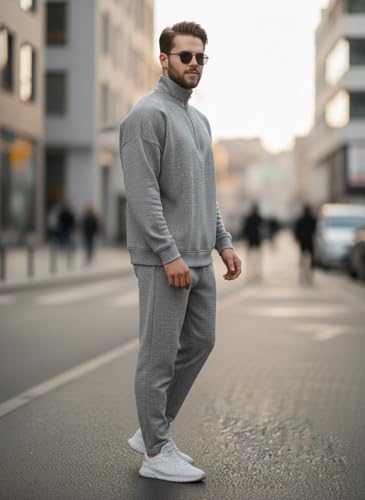 Image of Mack Jonney Solid Half Zipper Track Suit for men | Co-ord Set | Warm Fleece Tracksuit Set | Full Sleeve Sweatshirt
