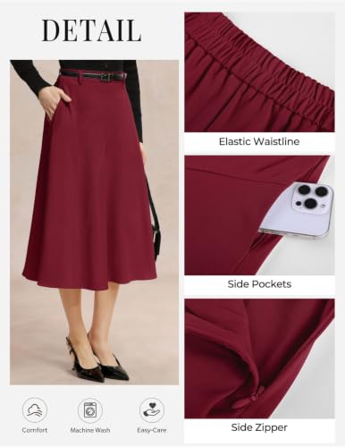 Image of Women's Business Casual Midi Skirt, High Waist Flowy Skirts with Pockets