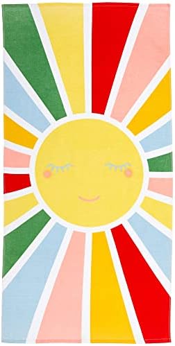 100% Cotton Beach Towel Colorful Sun Pattern for Kids & Toddler. Bath, Pool, Camping, Travel Towel for Boys & Girls. 30” x 60” Quick-Dry & Super Absorbent Beach Blanket
