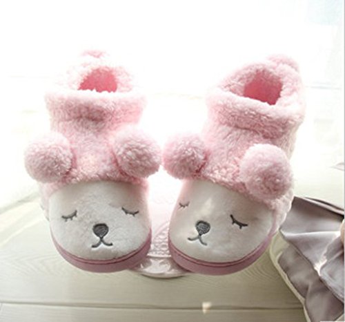 Winter Warme Hausschuhe Damen Warm Plüsch Super Weiche Samtsohle Indoor Anti-Rutsch Baumwolle Gepolstert High Top Slipper Waschbar Größe 6-6.5UK/7-7.5US/EU(39-40) (Pink) Cover