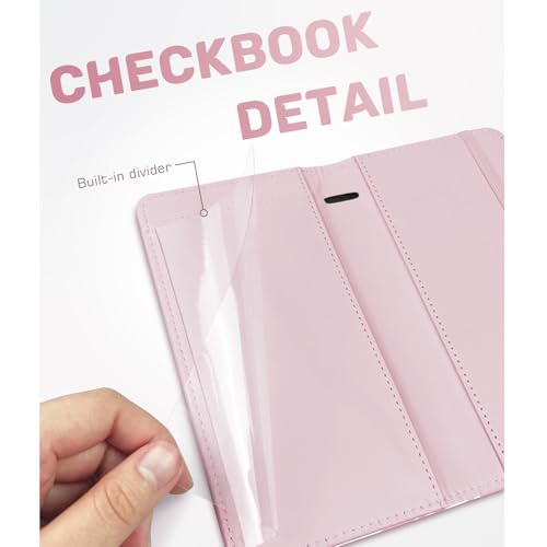 Image of Letter Checkbook Cover, RFID Blocking Checkbook, Stylish, Lightweight, Slim Durable, Multi-Functional Checkbook Holder for Personal and Business Checks (Cow-Pink)