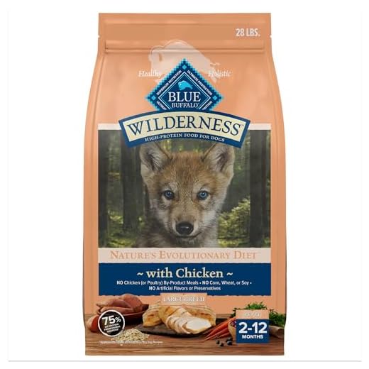 Blue Buffalo Wilderness Natural High-Protein Dry Food for Large Breed Puppies, with Wholesome Grains, Chicken, 28-lb Bag.