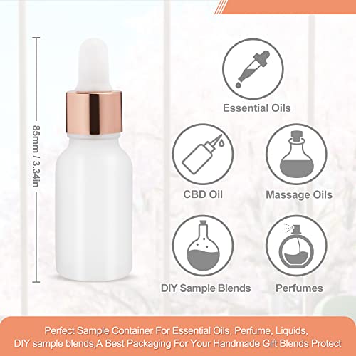 6 Pack,Frosted Glass Essential Oil Dropper Bottle,Empty Glass Liquid Container Holder With Glass Eye Dropper,Rose-Golden Caps Travel Perfume Cosmetic Container-Pipette&Funnel Included (15Ml/0.5 Ounce) #TOP3