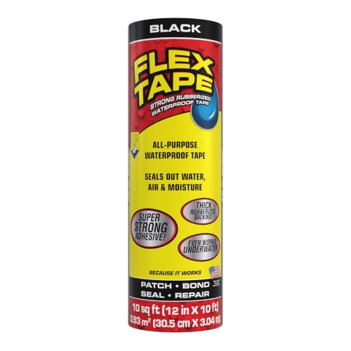 Flex Tape Strong Rubberized Waterproof Tape, Black, 12 in x 10 ft, 1-Pack