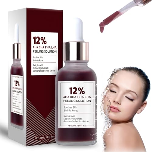 Suero Peeling Con 12% AHA BHA PHA LHA, 30 Ml. Exfolia Y Suaviza La Piel, Reduce Los Puntos Negros Y El Exceso De Sebo, Minimiza Los Poros, Ilumina La Tez Y Es Apto for Todo Tipo De Piel.(1 PCs)