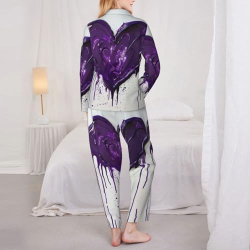 Pyjama violet imprimé amour ensemble chaud et fluide contre le froid nocturne - 5