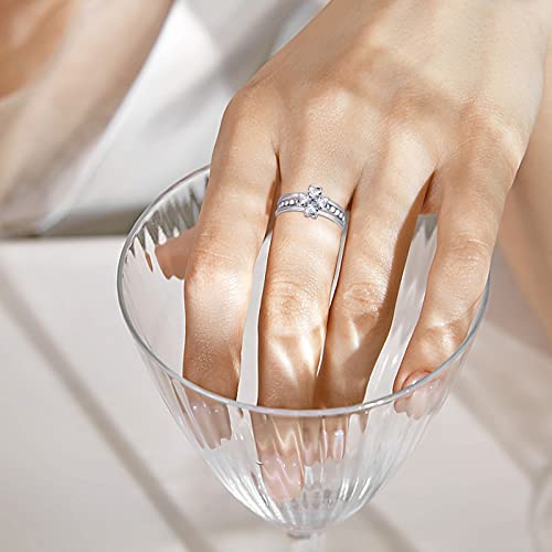 Cubic Zirconia Ring Set 925 Sterling Silver Four Leaf Clover Rings Adjustable Open Band Stackable Rings Wedding Jewelry for Women Lady3