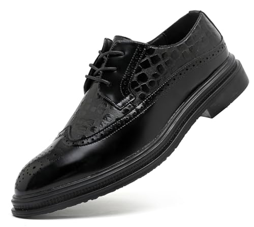 DADAWEN Men's Dress Shoes Classic Lace Up Wingtip Oxford Shoes Business Formal Shoes