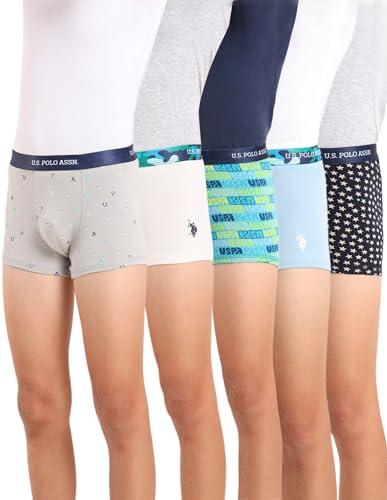 Image of U.S. Polo ASSN. Boy's EKT07 Mid Rise Cotton Spandex Underwear Trunks - Pack of 5