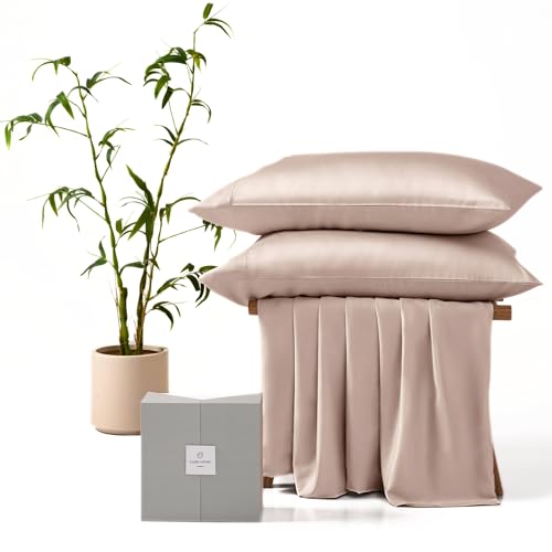 Cube Home - Luxury Bedding 3 Pcs Set (230x220cm Duvet Cover and 2 75x50cm Pillowcases) - 100% Natural Bamboo, Soft, Breathable, Anti-Allergy, Anti-Bacterial - King Bed - Camel
