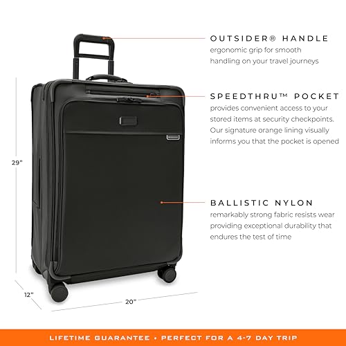 Image of Briggs & Riley 29 inch Large Expandable Spinner - Checked Luggage for Travel, Suitcases with Wheels, Softside Rolling Bag for Men & Women, Self-Repairing Zipper - Baseline Collection, Black