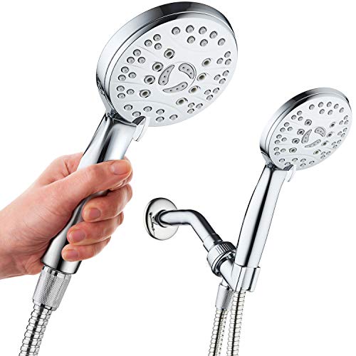 AquaSpa High Pressure 6-setting Luxury Handheld Shower Head – Extra Long 6 Foot Stainless Steel Hose – Extra Large Face – Anti Clog Jets – Brass Connection Nuts – All Chrome Finish – Top US Brand AquaSpa High Pressure 6-setting Luxury Handheld Shower Head – Extra Long 6 Foot Stainless Steel Hose – Extra Large Face – Anti Clog Jets – Brass Connection Nuts – All Chrome Finish – Top US Brand