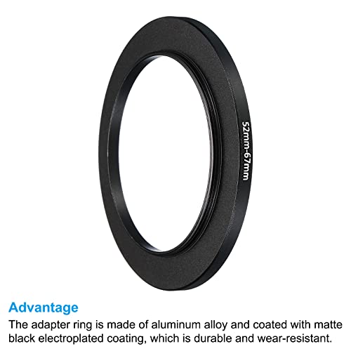 Image of PATIKIL 52mm-67mm Metal Step Up Ring, 2 Pack Camera Lens Filter Adapter Ring Aluminum Filter Adapter Ring for Camera Lenses Hood, Black