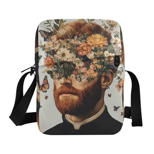 KLL Floral Asthetic Face Art messenger bag Vegan Leather crossbody bag men Travel Shoulder Handbags For Women