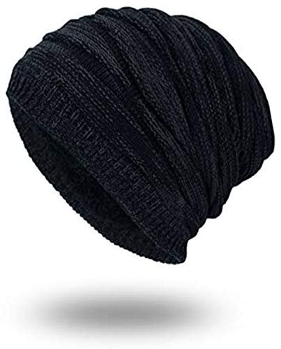 Tweal Long Slouch Chaud Bonnet,Unisex Bonnet Chapeau Femme Homme Hiver Chaud Tricoté Chapeaux-Noir