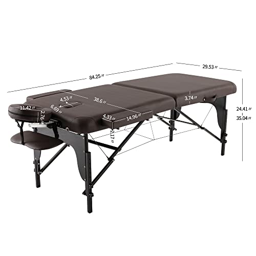Portable Massage Bed PU Leather Spa Bed 84x38x24-35 Inch 2 Section Adjustable Folding Massage Table Brown - Image 4