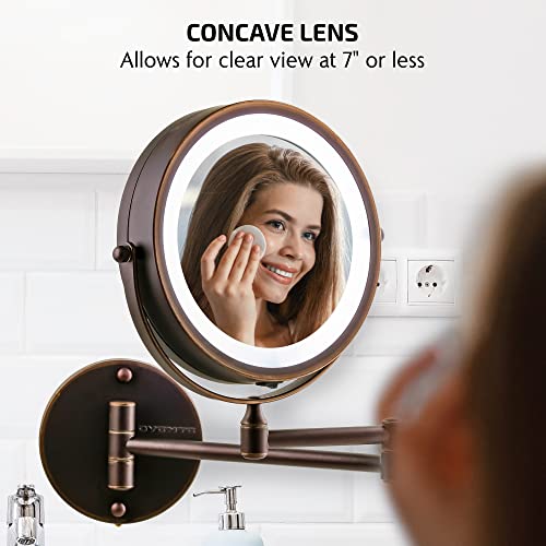 Ovente MFW70ABZ1X10X 7 Inch Lighted Wall Mount Makeup Mirror With 1X/10X Magnification, Cordless Double Sided Magnifying Round Vanity Mirror, 360° Swivel Design, Extendable And Folding Arm, Antique Bronze Mfw70Abz1X10X thumb #3