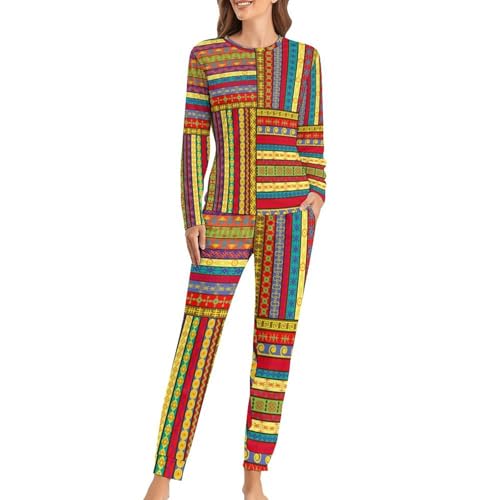 Ensemble pyjama femme anti-froid avec t-shirt manches longues et pantalon ethnique souple