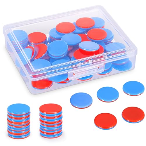 100 piezas reversibles de plástico rojo y azul, fichas aritméticas para escuela primaria, con caja de almacenamiento, para manos de niños, tareas aritméticas de escuela primaria