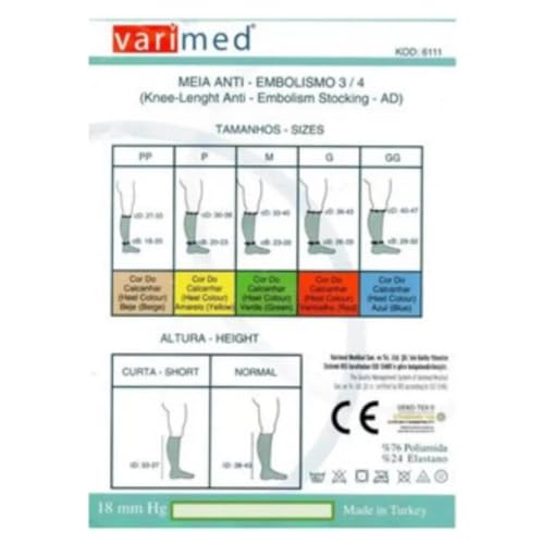 Meia de Compressão Cirúrgica 3/4 Antitrombo 18mmHg Branca Varimed (M)