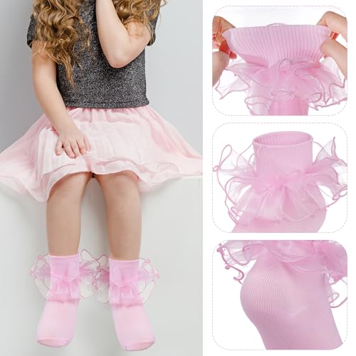 choyaxo 3 Pairs Girls Ruffle Socks Frilly Socks Big Ruffle for Toddler Girls 5