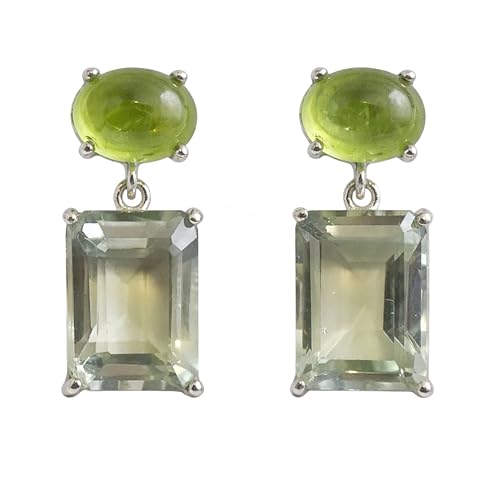 Boucles d'oreilles péridot améthyste verte, pendantes argent 925 taille émeraude 2 cm
