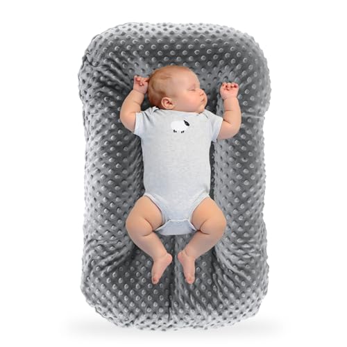 Image of Loevin Baby Lounger Pillow,Baby Lounger Pillow for Newborn Cosleeping for Baby in Bed,Newborn Lounger Baby Nest for Boys & Girls 0-12 Months(Grey Bean)