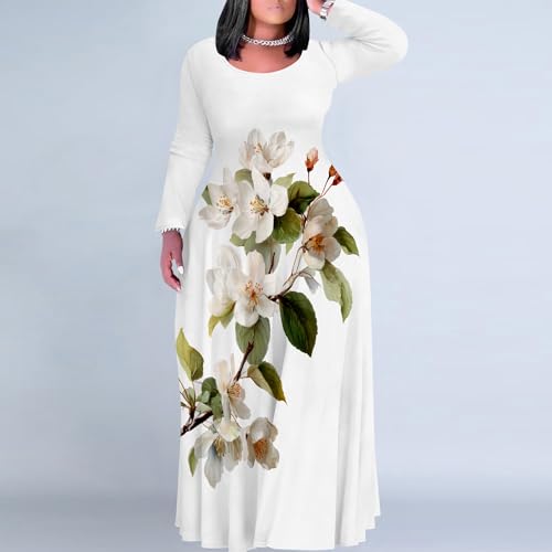 Image of PinkPatty Plus Size Maxi Dress for Curvy Women Crew Neck Long Sleeves Casual Dress Vacation Sundresses with Pockets