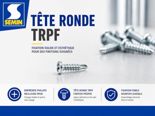 SEMIN Vis Autoforeuses TRPF 3,5 x 9,5 mm - Tête Ronde Pointe Foret - Vis Métal sur Métal pour Ossature Cloison Sèche - Acier Zingué Antioxydation - Boîte de 200 Vis – vue 6