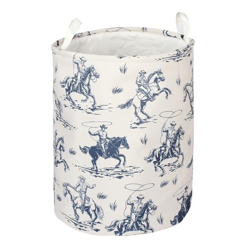 Image of 2Pcs Western Cowboy Cute Kids Laundry Basket Baby Nursery Hamper Western Room Decor Foldable Oxford Cloth Funny Tote Clothes Storage Bucket Organizer For Bedroom Teen Girls Boy (Cowboy)