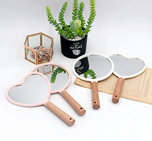 Image of Round Wooden Handle Mirror for Makeup & Travel | Portable Lightweight Handheld Vanity Mirror with Hanging Hole | Durable Plastic Frame | Natural Wood | Colour May Vary (1, Wood Handel Round)
