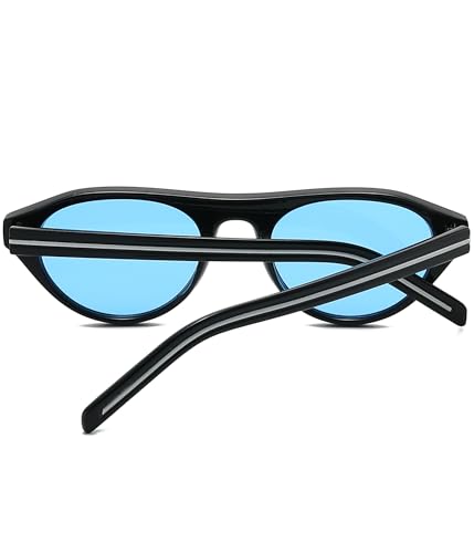 Image of EYLRIM Retro Oval Cat Eye Sunglasses for Women Men Trendy Flat Top Narrow Cateye Shades UV400 Protection