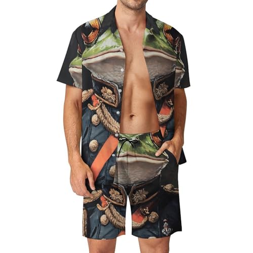 Frog General Admiral Hawaiian Shirt And Shorts 2 Piece Summer Shirt for Vacation Casual Beach Suits