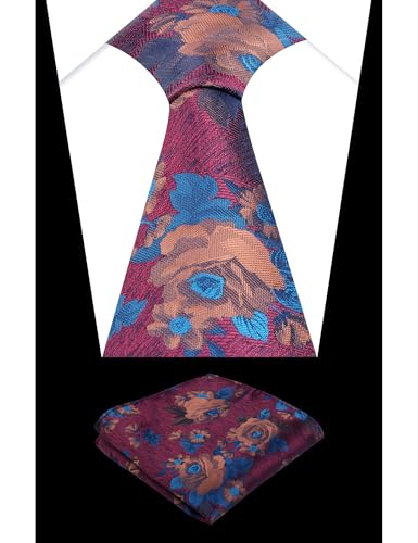 Image of Alizeal Mens 3.15'' Colorful Flower Pattern and handkerchief Necktie Set