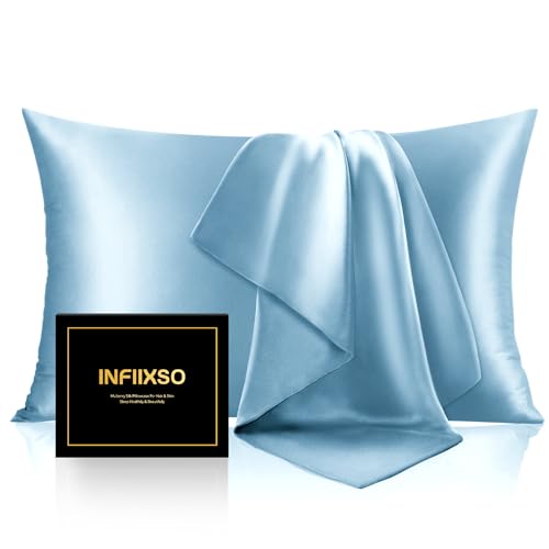 Image of INFIIXSO Silk Pillowcase Light Blue 2PC 20 inchx30 inch