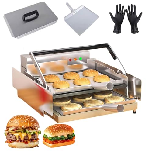 Machine À Hamburger Double Couche en Acier Inoxydable 800 W, Grille-pain Automatique À 12 Tranches avec Minuterie Et Température Réglable de 50 À 300 ℃,...