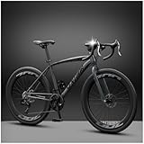 Acnivkoエアロロードバイク 700C×40C ロードバイク クロスバイク シマノクロスバイク 24段変速MTB 高炭素鋼フレーム 自転車 前後ディスクブレーキ器 ドロップハンドル 超高炭素鋼フレーム MTB自転車 超軽量 マウンテンバイク 通勤 通学 中学生 高校生 学生 男の子 女の子初心者大人 成人 (26寸【建議身高165-185CM】-24速,騎士灰-60刀【高框輪組】)