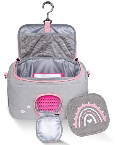 JP Journey Tasche für Toniebox Mädchen Version 1 & 2 - für Figuren und Box im Auto und für die Reise  Grau-Rosa Regenbogen
