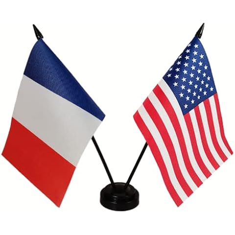 Zigvert USA American & France Desk Flag, American & French Table Flagx, Flags For Room, 8 x 5 Inches USA & France Deluxe Desk Flag Set Cover