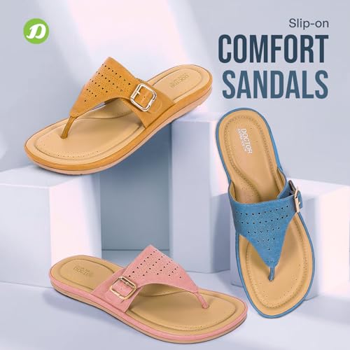 Image of DOCTOR EXTRA SOFT Women's Flat Memory Foam Slippers /Flip-Flops Fashion Stylish Casual Comfortable Diabetic Orthopedic Lightweight Synthetic Slip-on Sandals with Adjustable Buckle for Girls & Ladies D-609