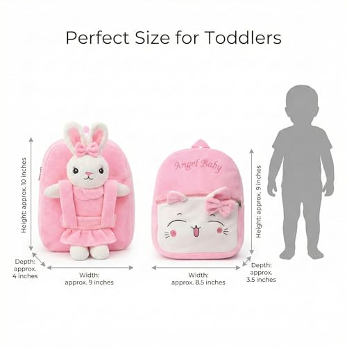 Image of Cartoon Plush Kids School Bag 2-6 Years | Soft Toy Backpack for Boys & Girls | Toddler Nursery Preschool Bag | Lightweight Adjustable Straps