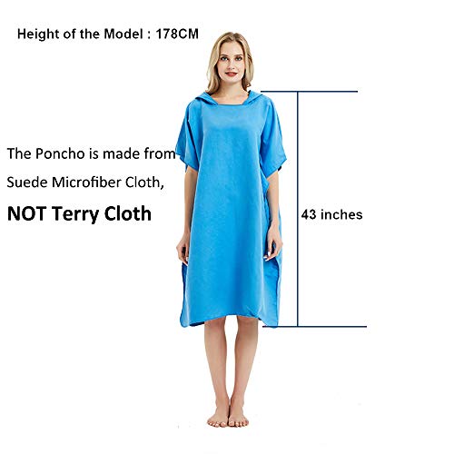Image of Surf Beach Poncho Wetsuit Changing Towel Bath Robe with Hood for Surfing Swimming Bathing Adults Men Women -One Size Fit All(Blue)