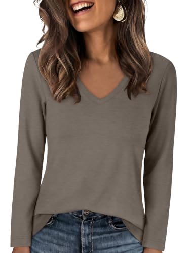 Image of ANRABESS Women's Long Sleeve Shirts V Neck Fall Tops | Soft Comfort Wrinkle Free Tshirts, Basic Tee, Winter Layer Clothing, Business Casual Work Fall Outfits, Travel Daily Wear