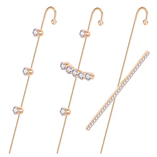 Ear Wrap Earrings - Elegant Crystal Craved Gold-tone Crawler Hook Earrings Classic Rhinestone Piercing Ear Cuff for Women Girls Wedding Delicate Wire Needle Studs Earrings