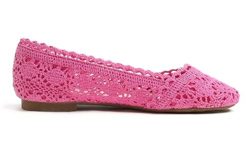 Image of FEVERSOLE Women's Comfort Breathable Knit Crochet Shoes Lace Ballet Flats