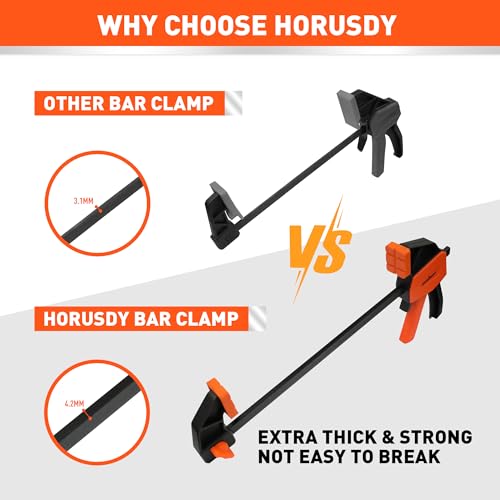 Image of HORUSDY 6 inch Mini Bar Clamps for Woodworking - 2 Pack Quick Clamps F Clamp with 75 LBS Load Limit