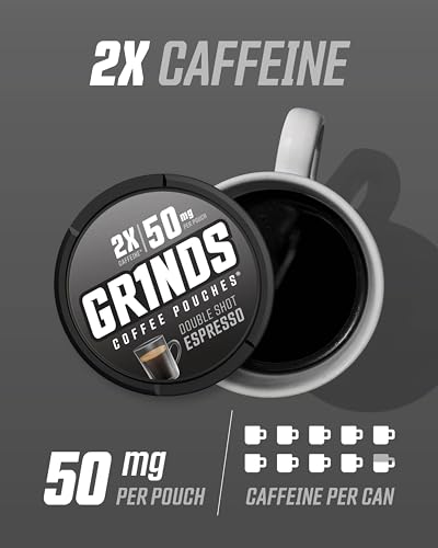 Grinds Coffee Pouches | Tobacco Free, Nicotine Free Healthy Alternative | 3 Cans of Double Shot Espresso | 18 Pouches Per Can | 2x Caffeine 1 Pouch eq. 1/2 Cup of Coffee - Thumbnail 2