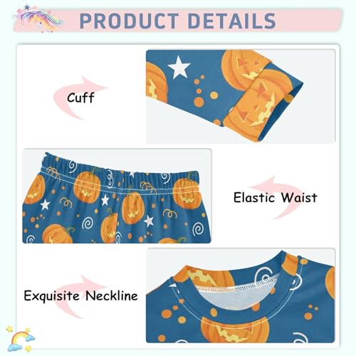 Pajama Sets Long Sleeve Pumpkin Stars Swirls Blue Background Soft Comfy Sleepwear 2 Piece PJS 3-8T4