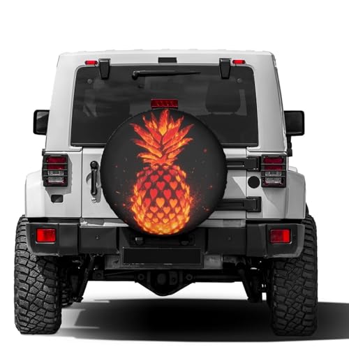 Image of Delerain Red Pineapple in Hearts Spare Tire Cover Wheel Protectors Sun Protector Waterproof for Jeep Trailer RV SUV Truck and Many Vehicle(16 Inch for Diameter 29 inch-31 inch)