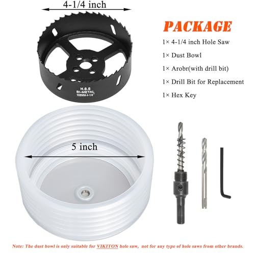 Image of 4-1 /4 Hole Saw for Recessed Lights, 4.25 Inch Hole Cutter with Dust Bowl Catcher for Led Recessed Lighting 4 Inch and Wood Metal Drywall, Bi-Metal Construction, Black